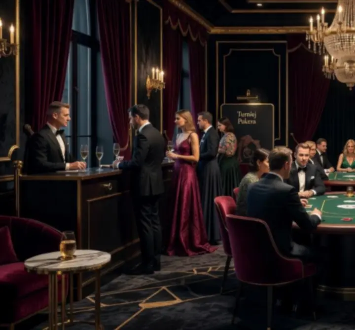 Ekskluzywne wnętrze w stylu premium casino przygotowane na wieczór pokerowy w Polsce
